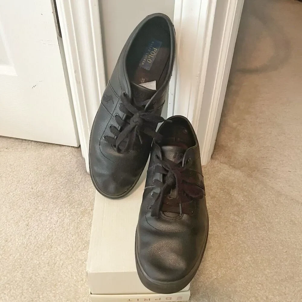 Polo Ralph Lauren Halford Leather Cushioned Lace Up Comfy Walking Sneakers